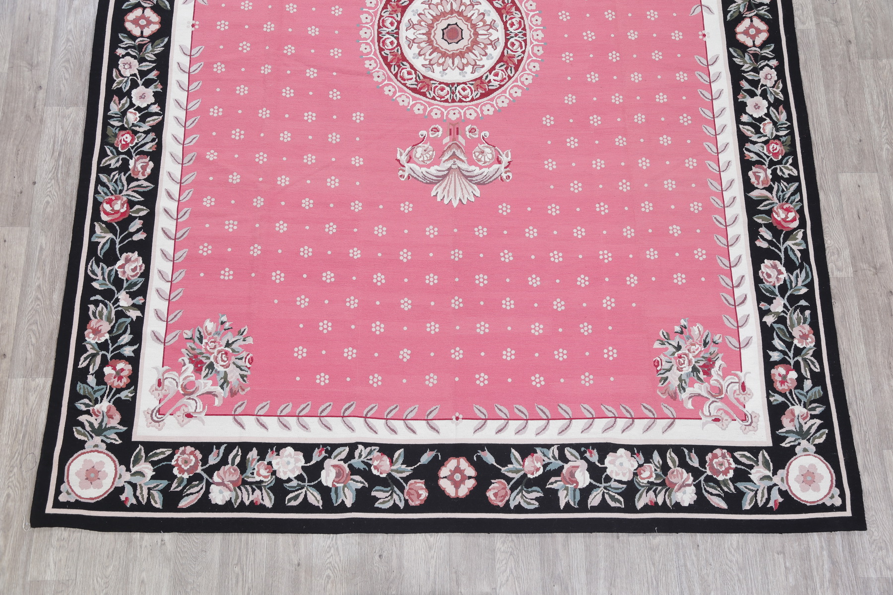 Spectacular! Floral Pink Aubusson Chinese Oriental Handmade Rug Wool