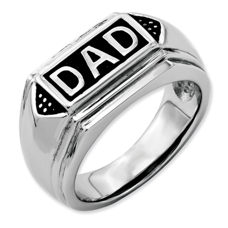 Stainless Steel Polished, Enameled Mans' "DAD" Ring Dad rings, Steel