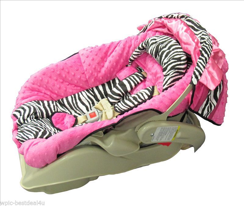Hot Pink Minky and Zebra Baby/Toddler Car Seat Cover and Hood Cover