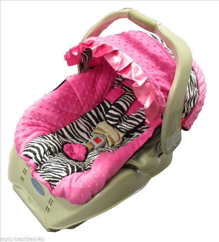 Hot Pink Minky and Zebra Baby/Toddler Car Seat Cover and Hood Cover