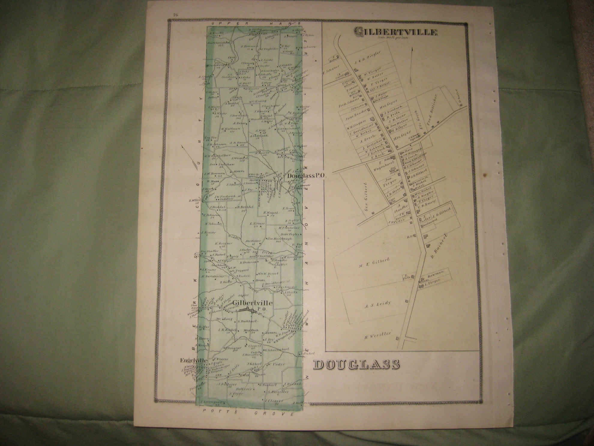 MINT ANTIQUE DOUGLASS TOWNSHIP PENNSYLVANIA MAP GILBERTSVILLE FORT
