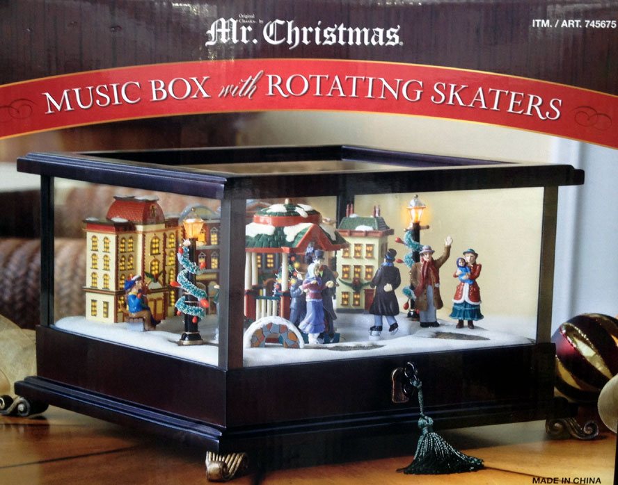 New Mr. Christmas Wood/Wooden Music Box With Rotating Skaters Animated