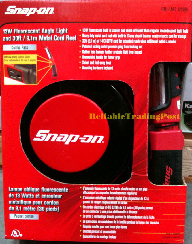 New Snap On Retractable Extension Cord Reel Shop Light eBay