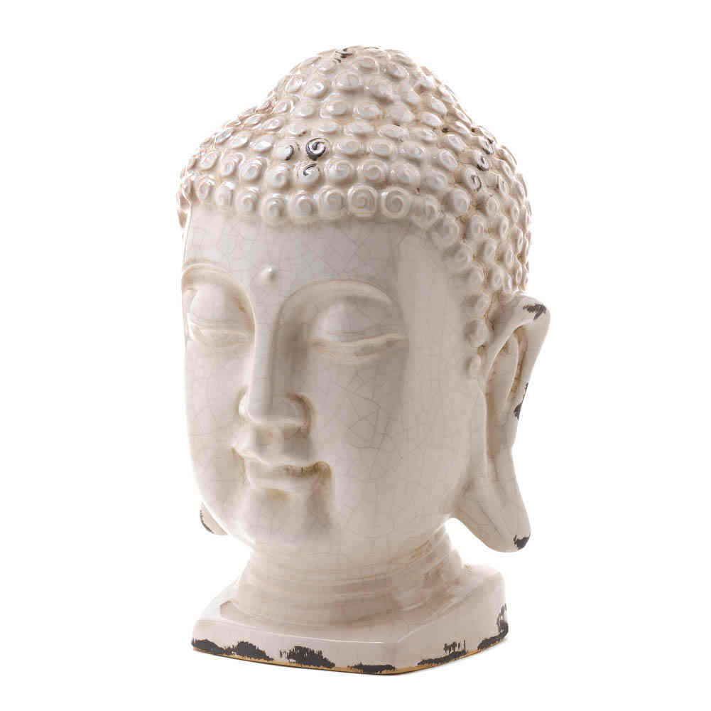 large 12” distressed white chic ceramic Buddha head shabby outdoor garden statue eBay