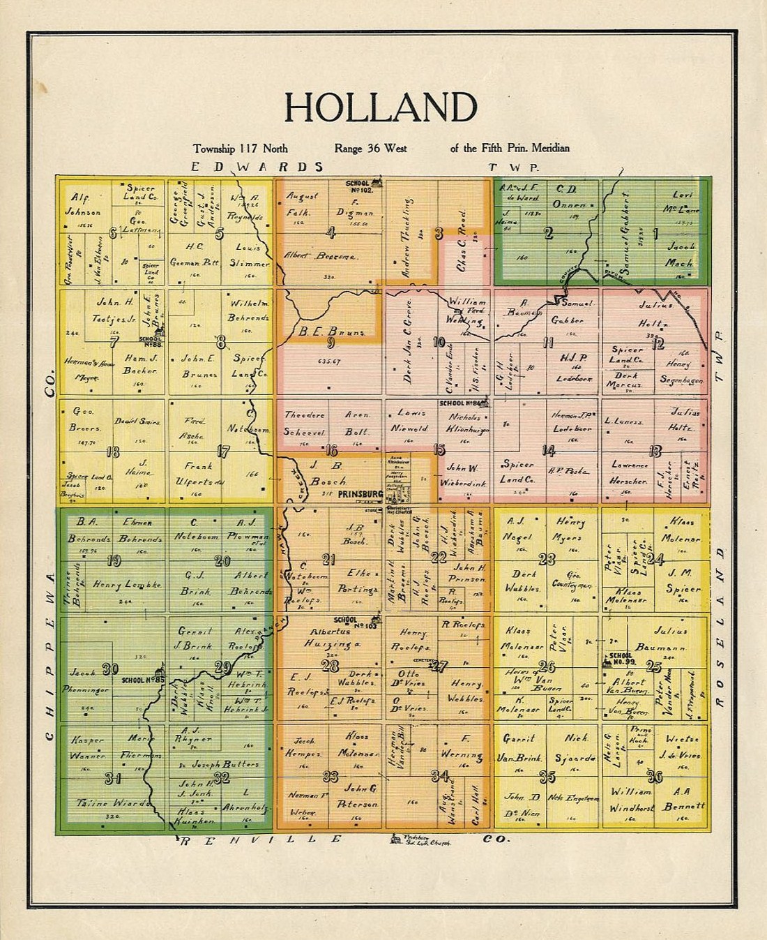 HOLLAND TOWNSHIP KANDIYOHI COUNTY MINNESOTA RARE ANTIQUE 1905 MAP