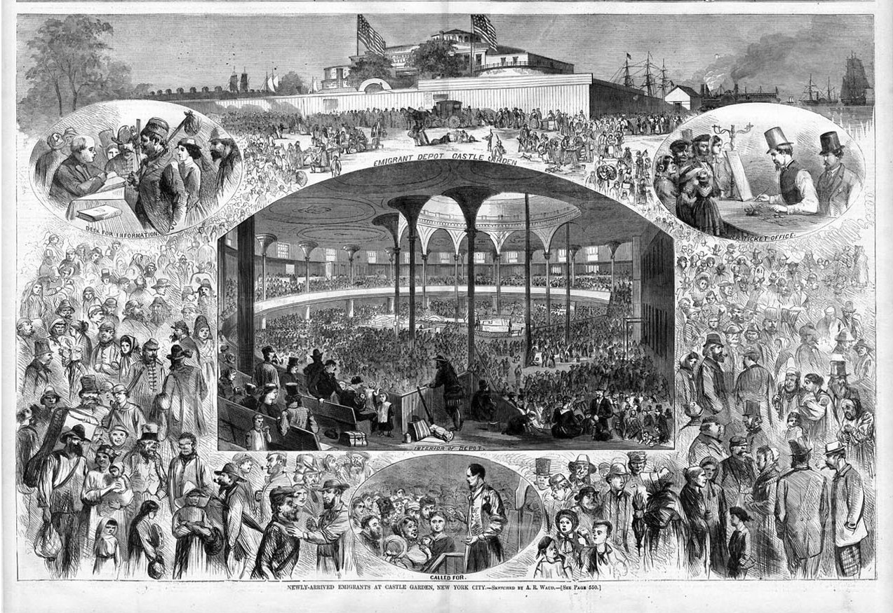CASTLE GARDEN 1865 NEWLY ARRIVED EMIGRANTS, NEW YORK CITY, TICKET