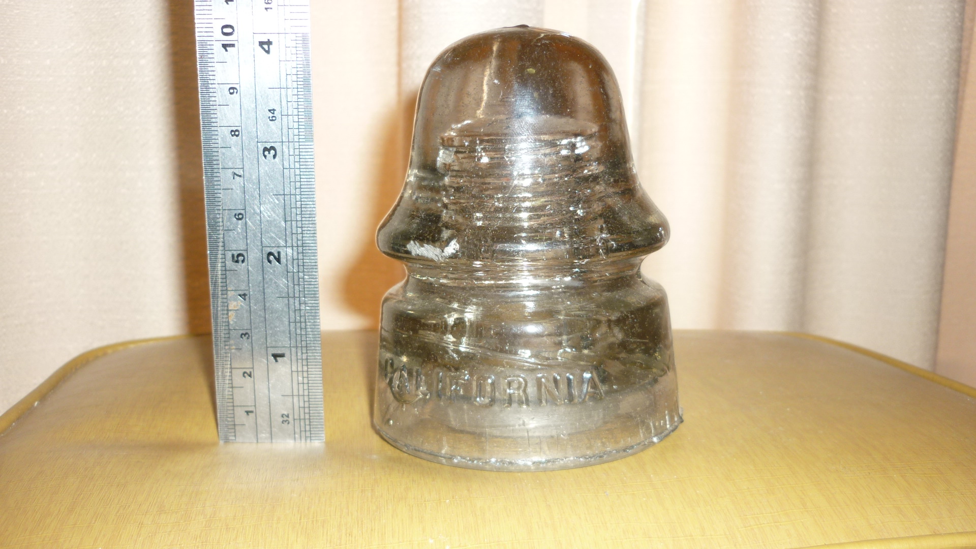 ANTIQUE OLD RAILWAY TELEGRAPH GLASS INSULATOR, CALIFORNIA, SMOKEY