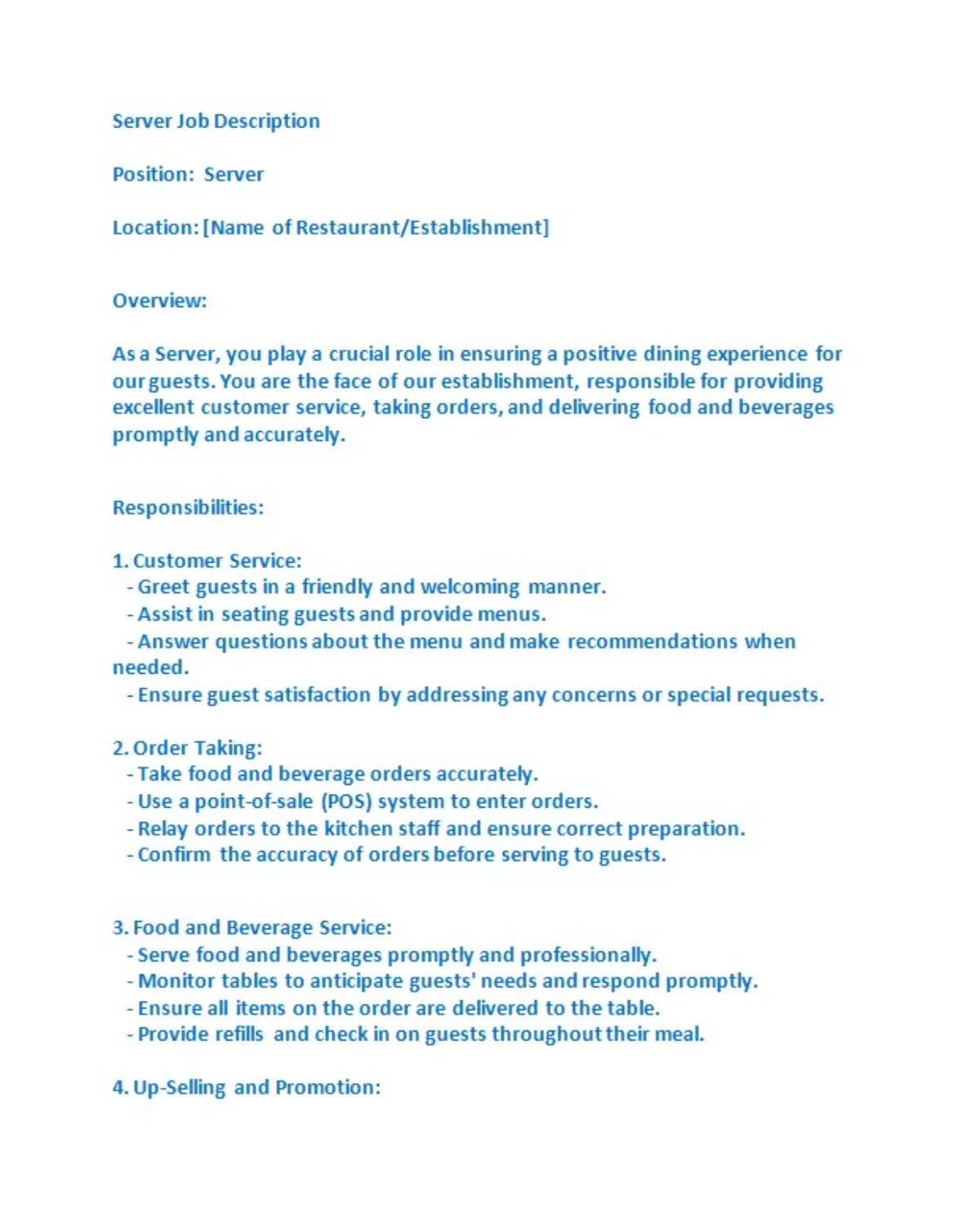 Server Job Description