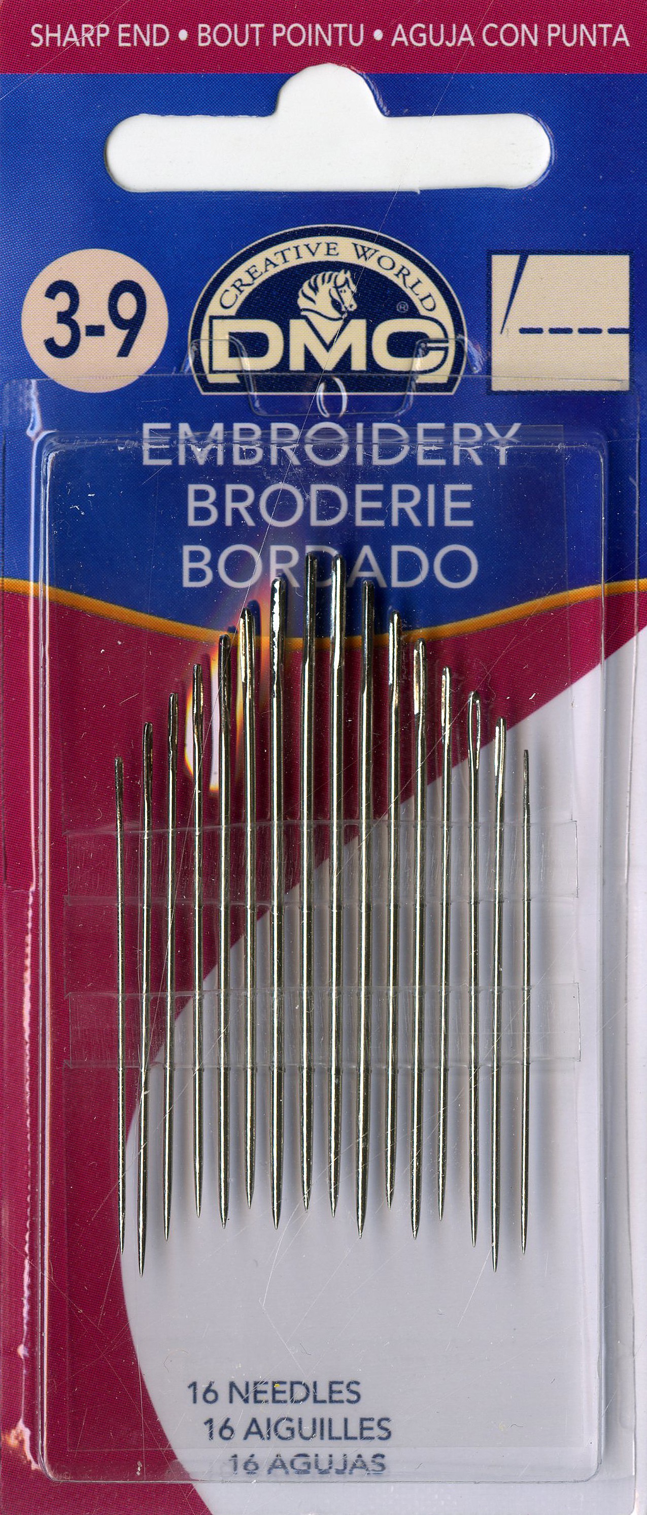 DMC Embroidery / Crewel Needles Size 3/9