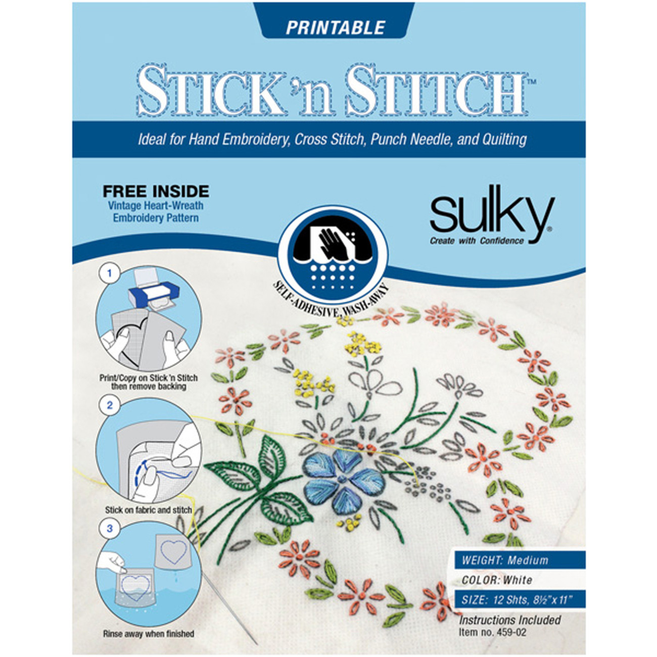 Stick N Stitch Self Adhesive Wash Away Stabilizer Twelve sheets of 81/