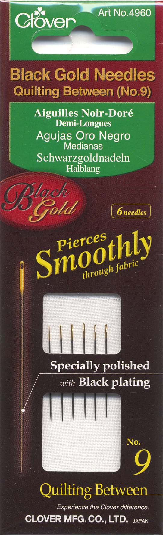 Clover Black Gold Between / Quilting Needle Size 9 6ct