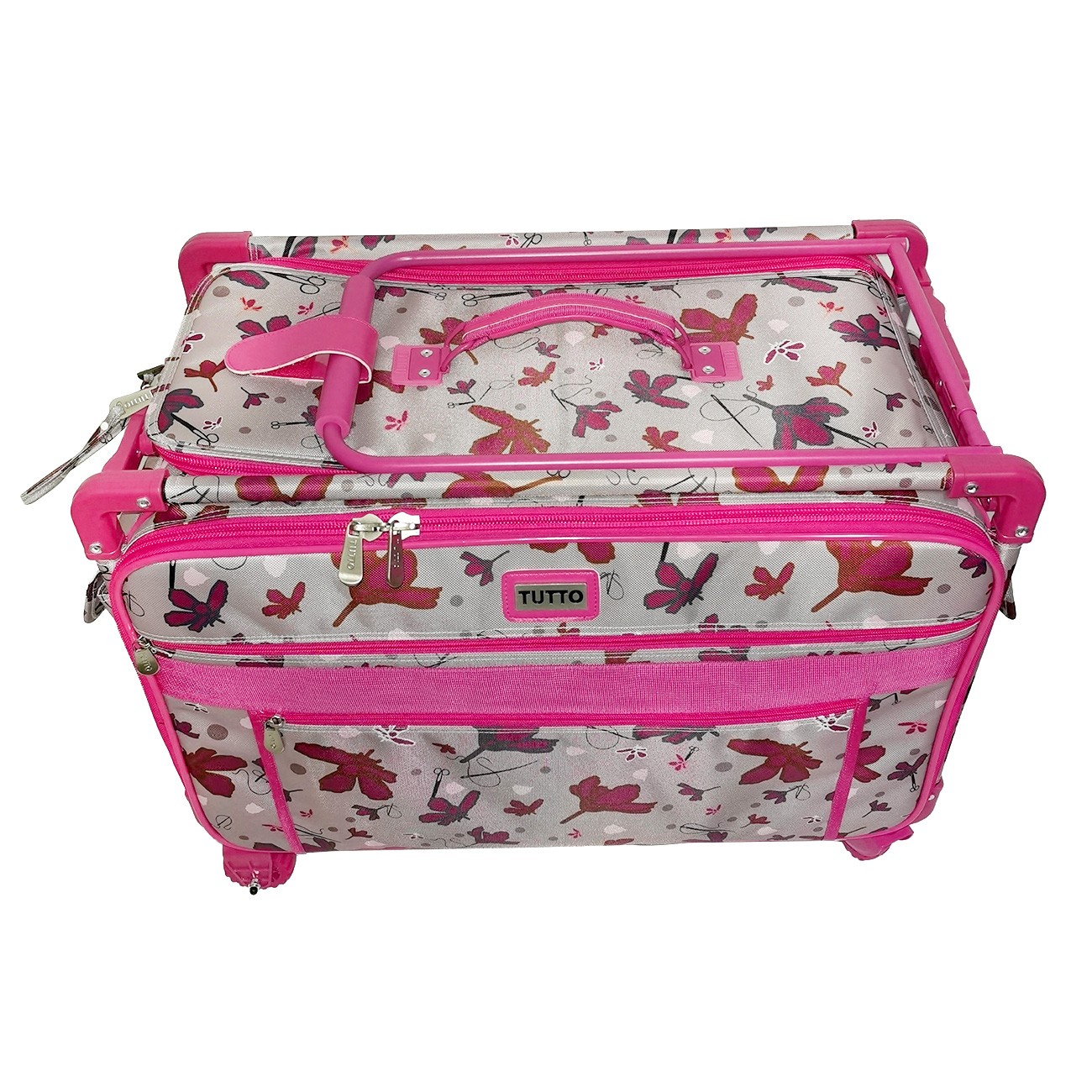 Tutto Large Sewing Machine Trolley Rose Gray with Pink Daisies Pink Frame