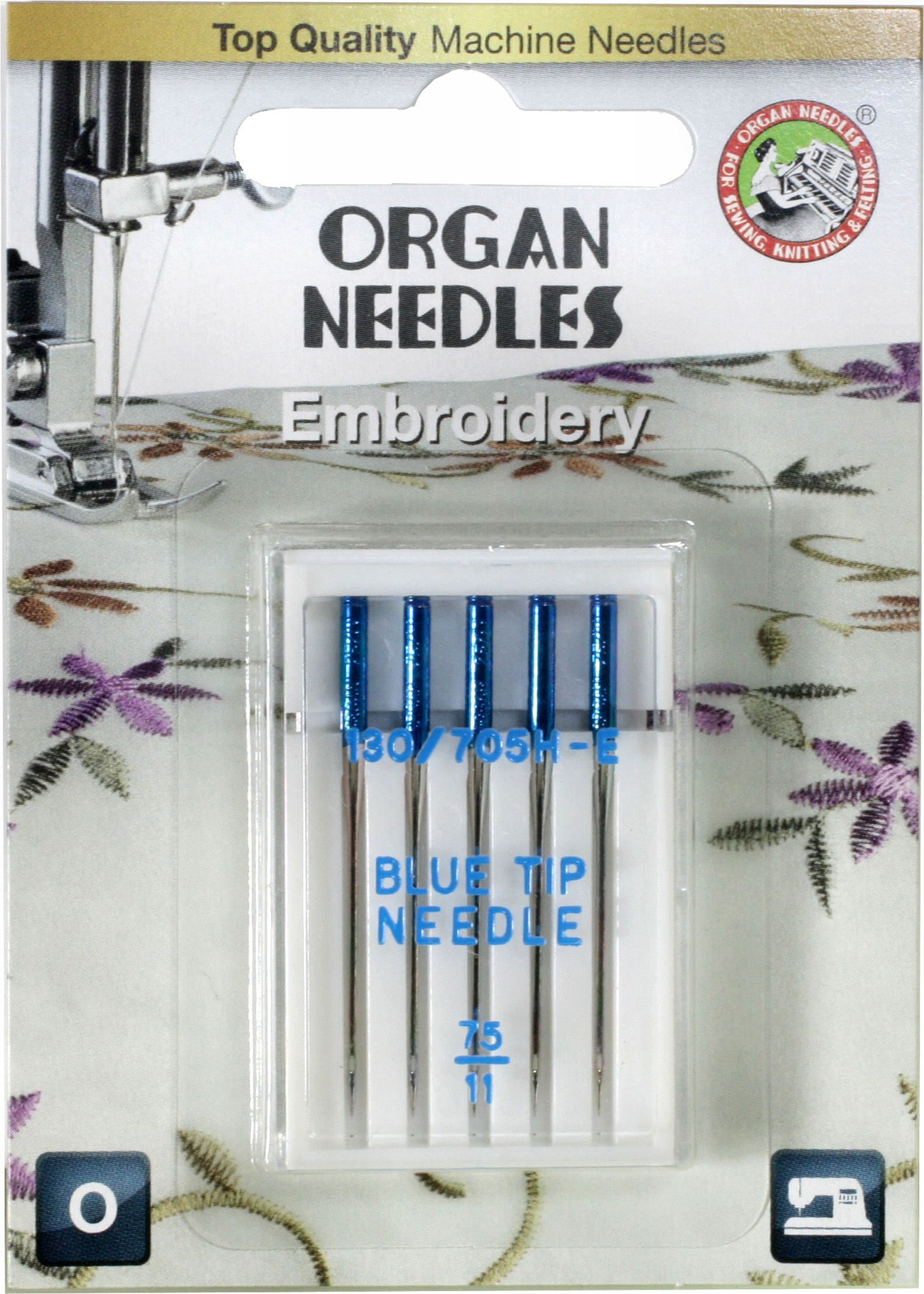 ORGAN Brand Blue Tip Embroidery Size 75/11 Needles