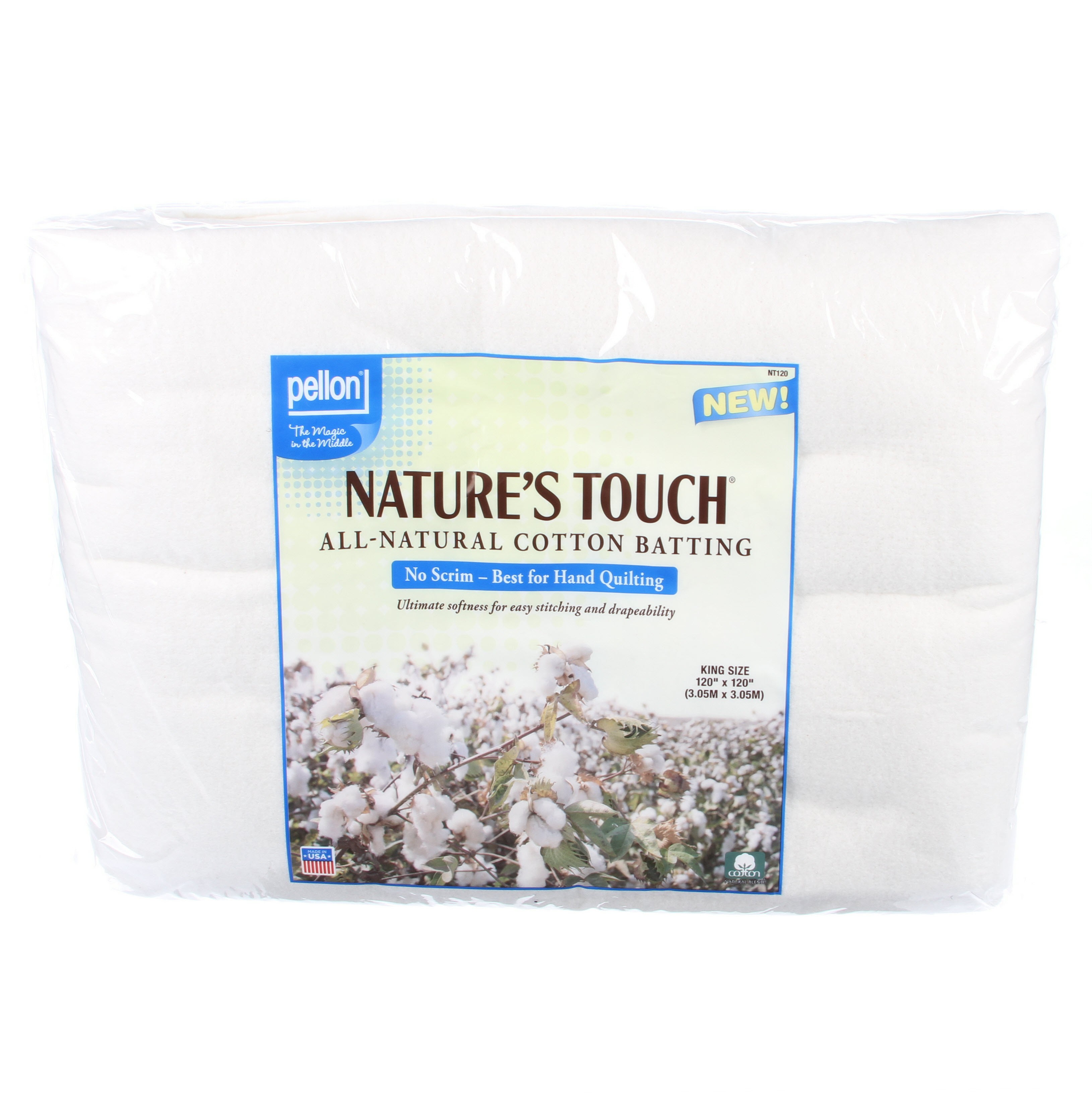 Pellon Nature's Touch 100 Natural Cotton Batting No Scrim 120in x 120in