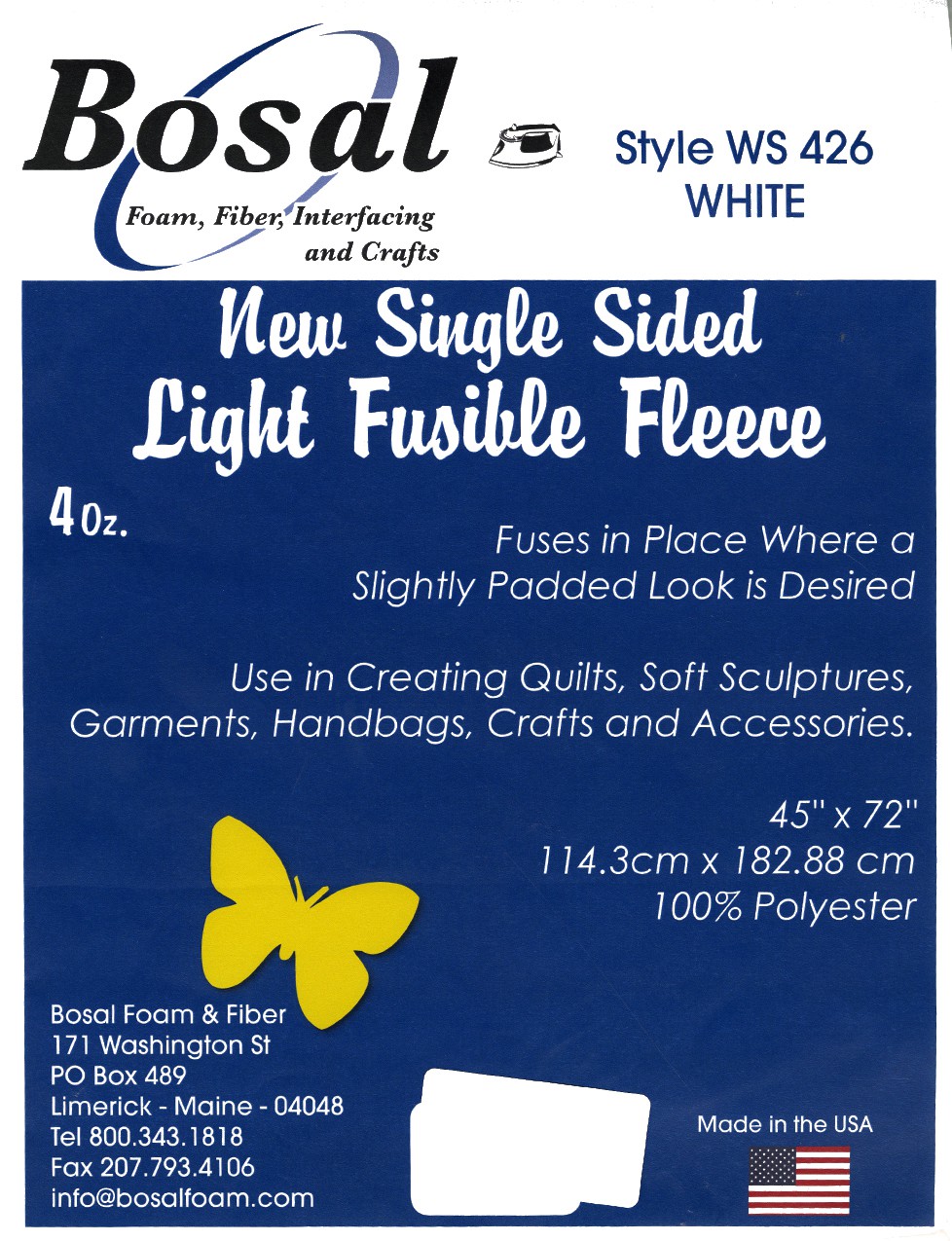Single Sided Light Fusible Fleece 45in x 72in
