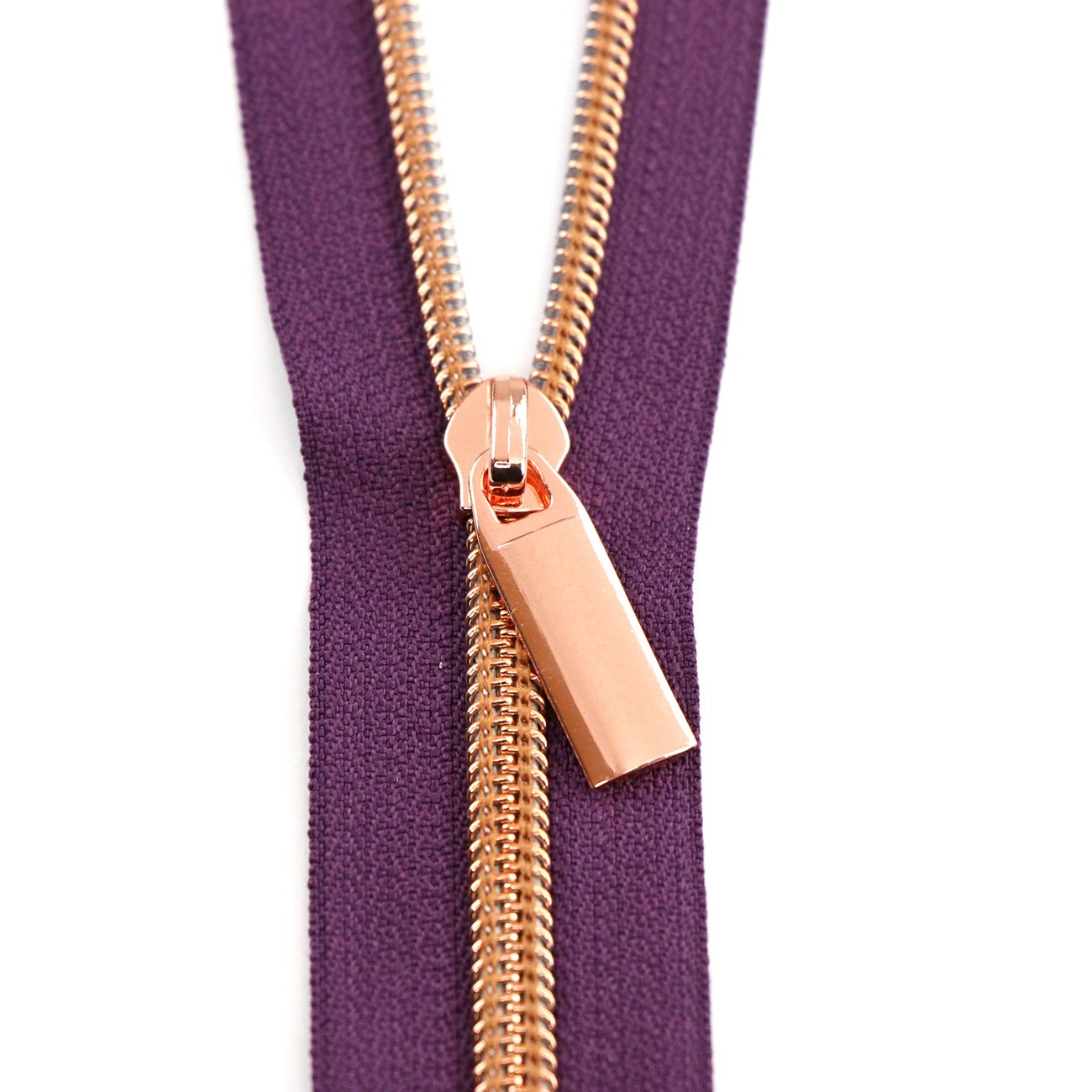 Purple 5 Nylon Rose Gold Coil Zippers 3 Yards with 9 Pulls