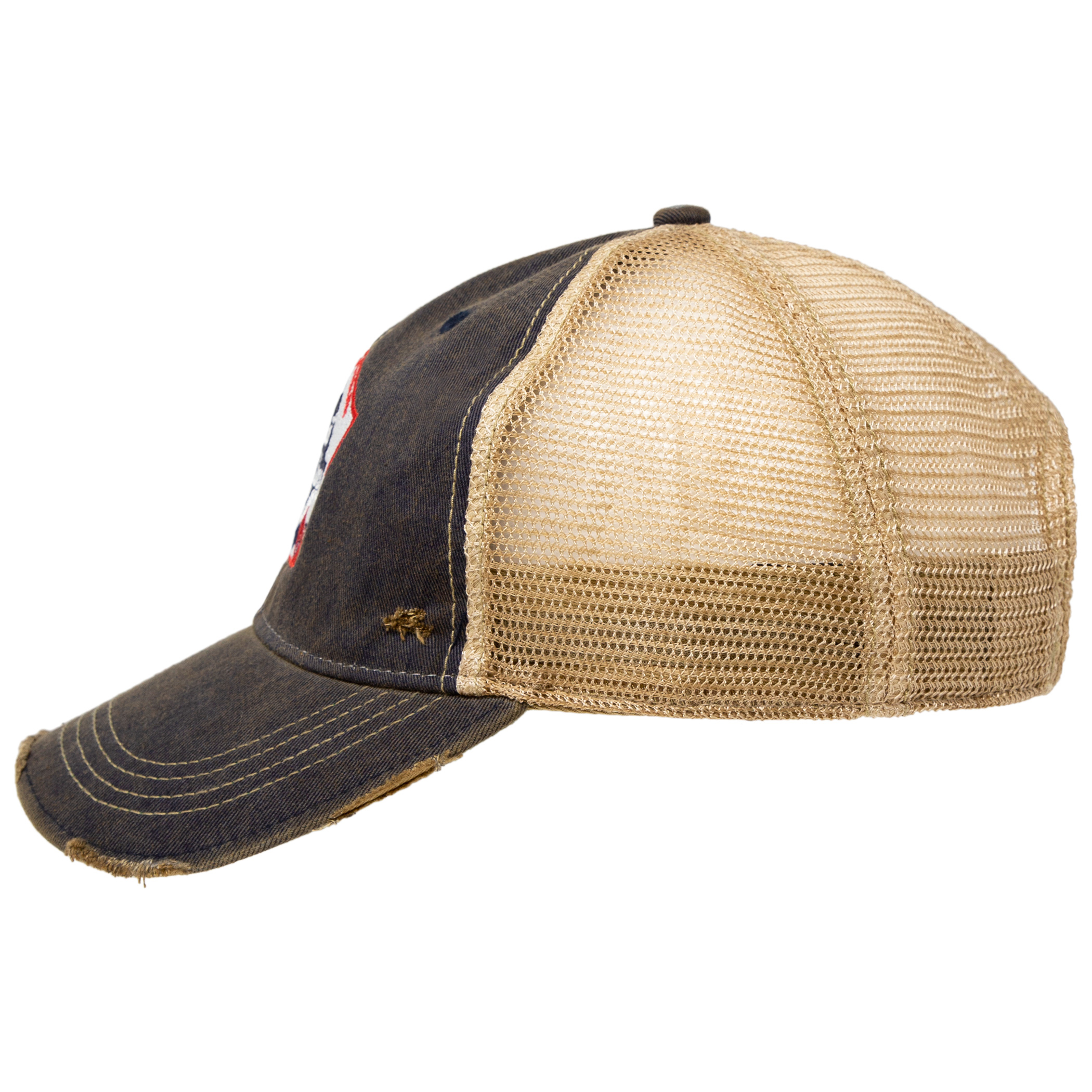 Pabst Blue Ribbon Distressed Retro Brand PBR Brown Mesh Trucker Hat