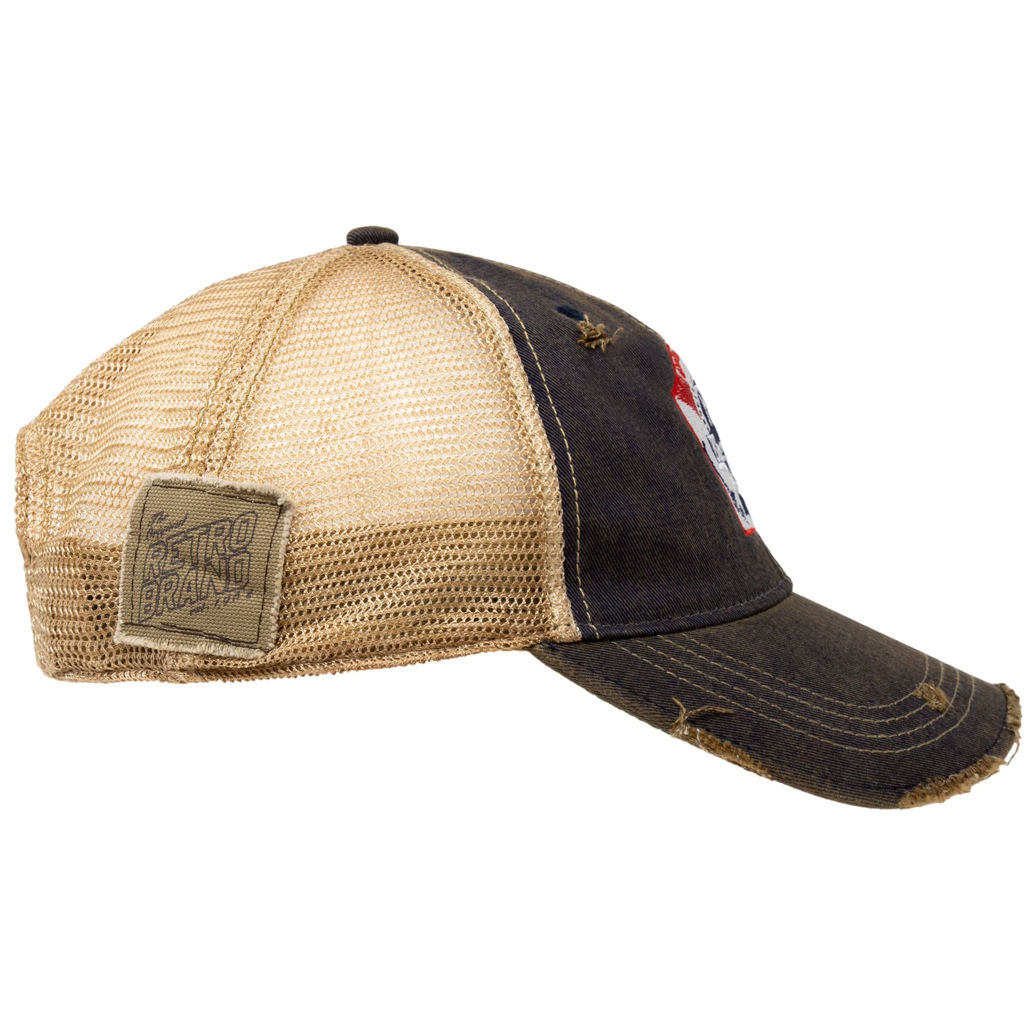 Pabst Blue Ribbon Distressed Retro Brand PBR Brown Mesh Trucker Hat
