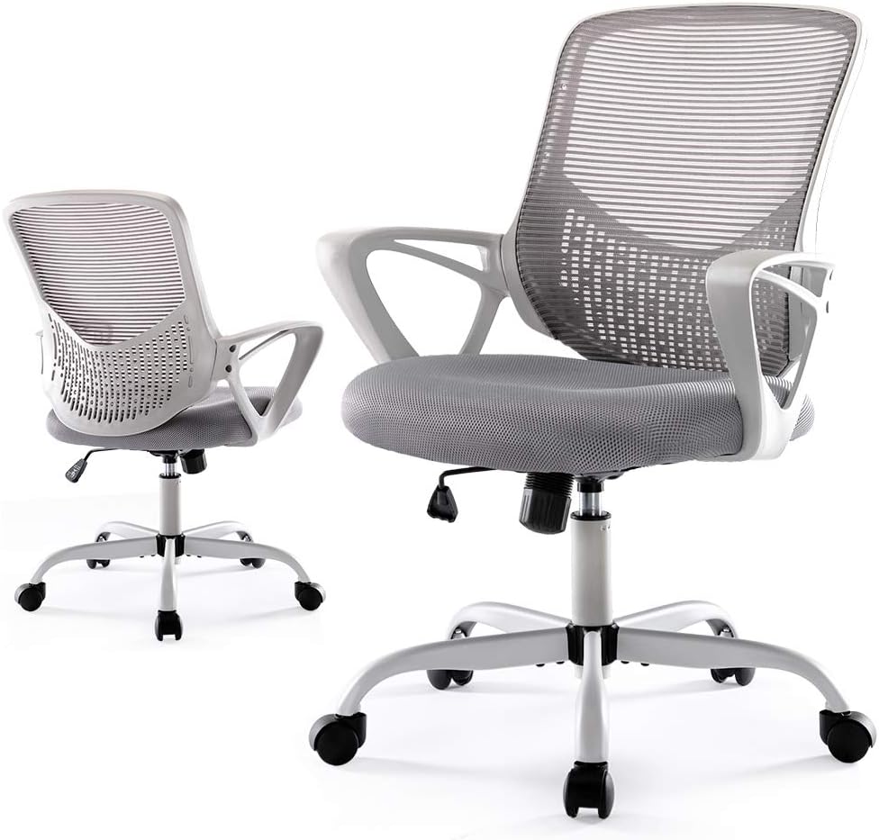 Office Chair, Ergonomic Desk Chair Computer Task Chair Mesh with Armrests  Mid-Back for Home Office Conference Study Room, Gray