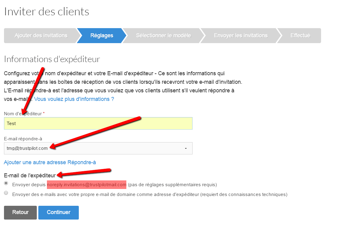 Informations d'Expéditeur Trustpilot Centre de support
