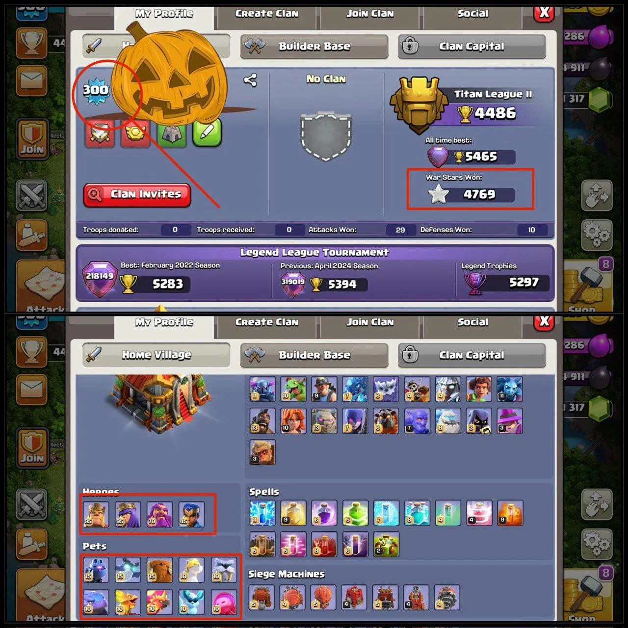 300 XP 4.8K WAR STARS TH16 MAXED ALL HERO PETS MAXED PETS LEVEL