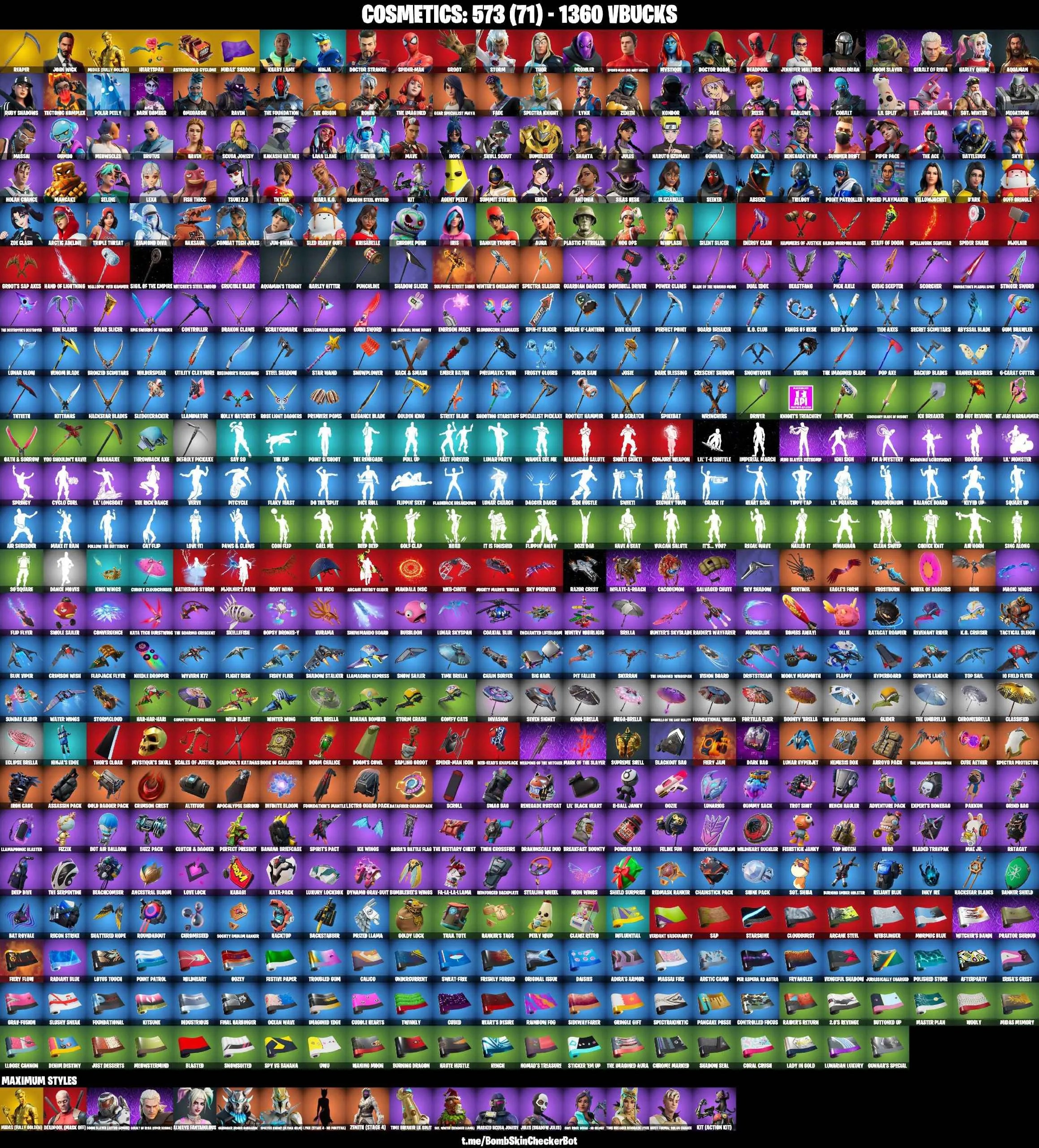 ️108 SKINS ️JOHN WICK ️WHIPLASH ️PLASTIC PATROLLER ️SPIDERMAN ️SPIDER