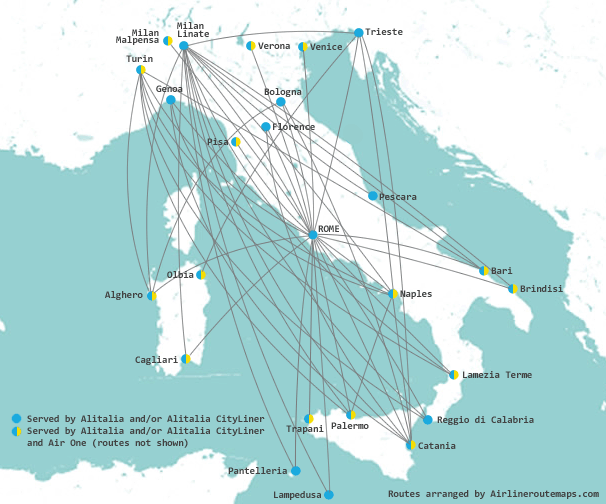 Alitalia route map domestic routes