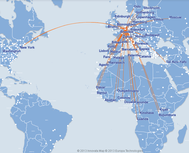 Brussels Airlines route map longhaul routes