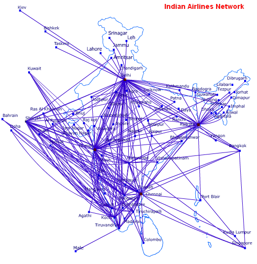 Indian Airlines route map