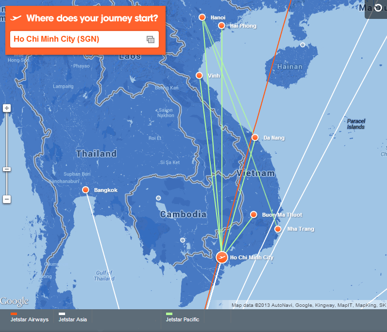 Jetstar Pacific Airlines route map
