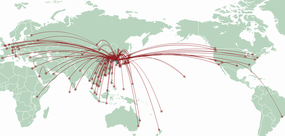 Korean Air route map international routes