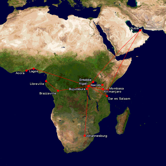 Rwandair route map