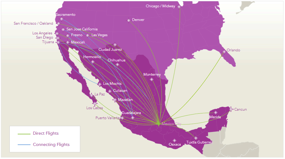 Volaris route map from Mexico City