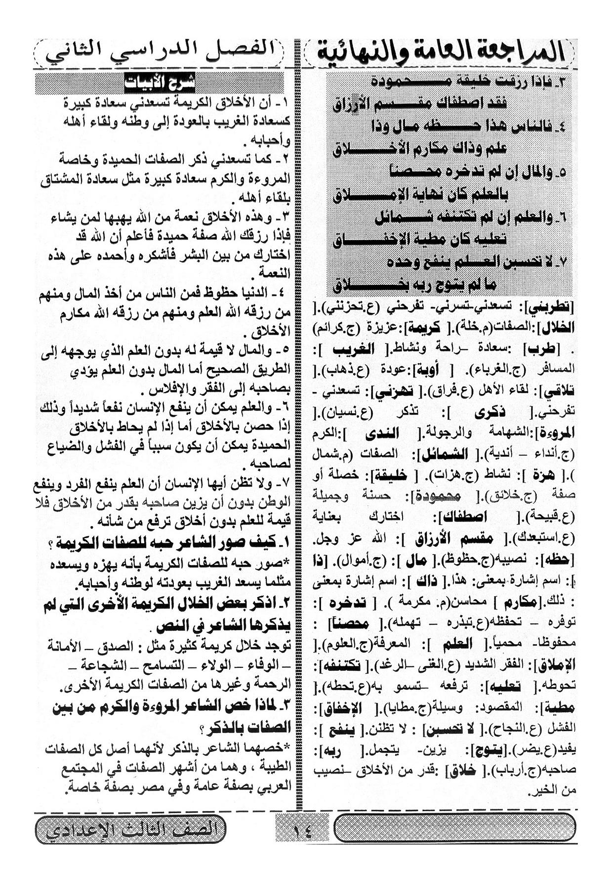 درس خصوصي ننشر المراجعة النهائية لمادة اللغة العربية في