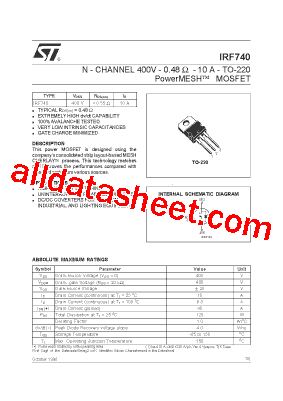 IRF740 Datasheet(PDF) - STMicroelectronics