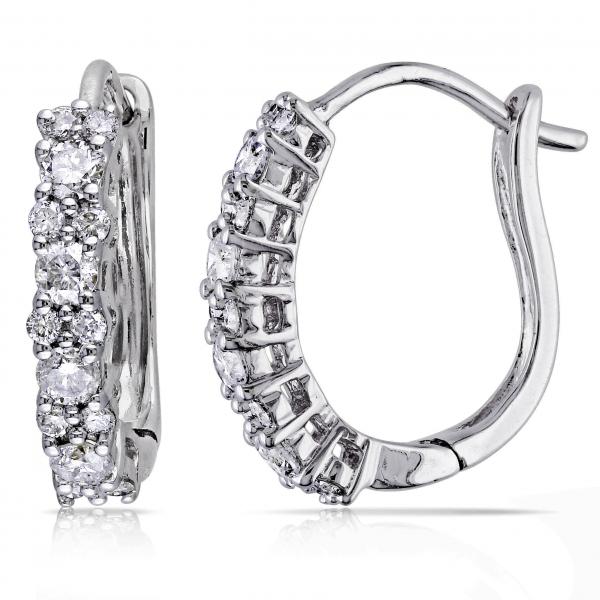 Diamond Huggies, Hoop Earrings for Women 14k White Gold 0.50ct DE1