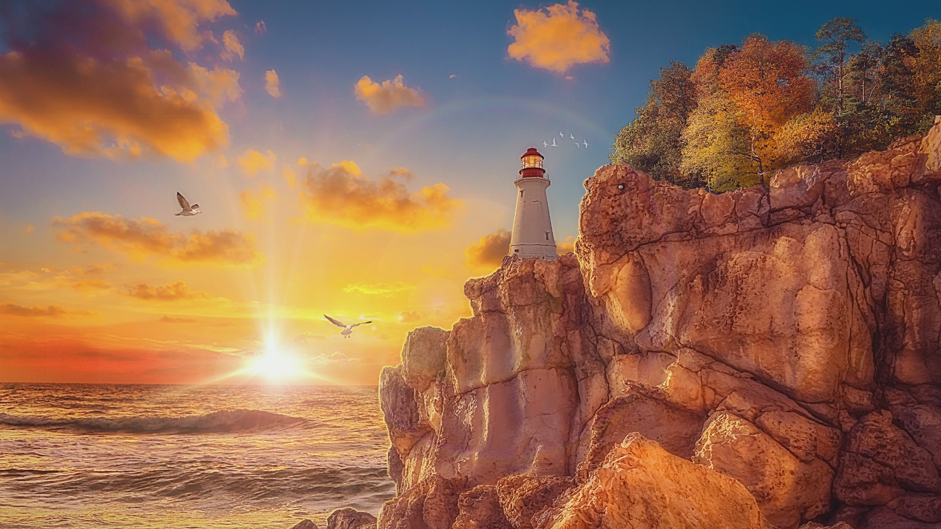 Download Ocean Cliff Man Made Lighthouse HD Wallpaper