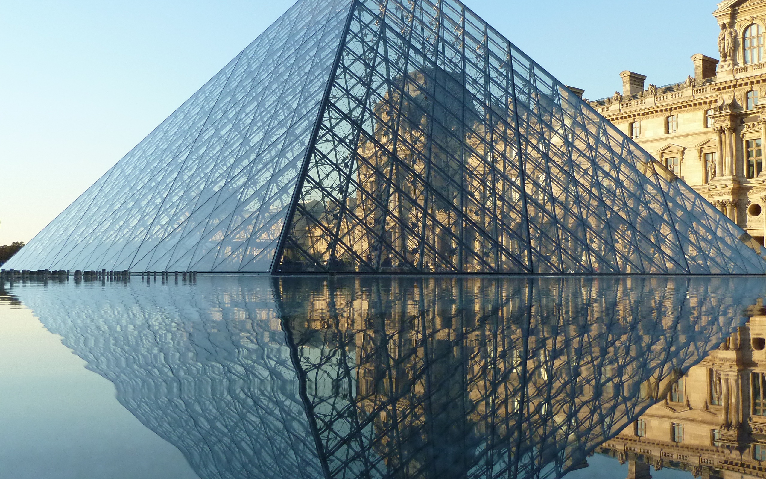 Download Reflection Water Fountain Paris France Pyramid Museum Man Made The Louvre HD Wallpaper