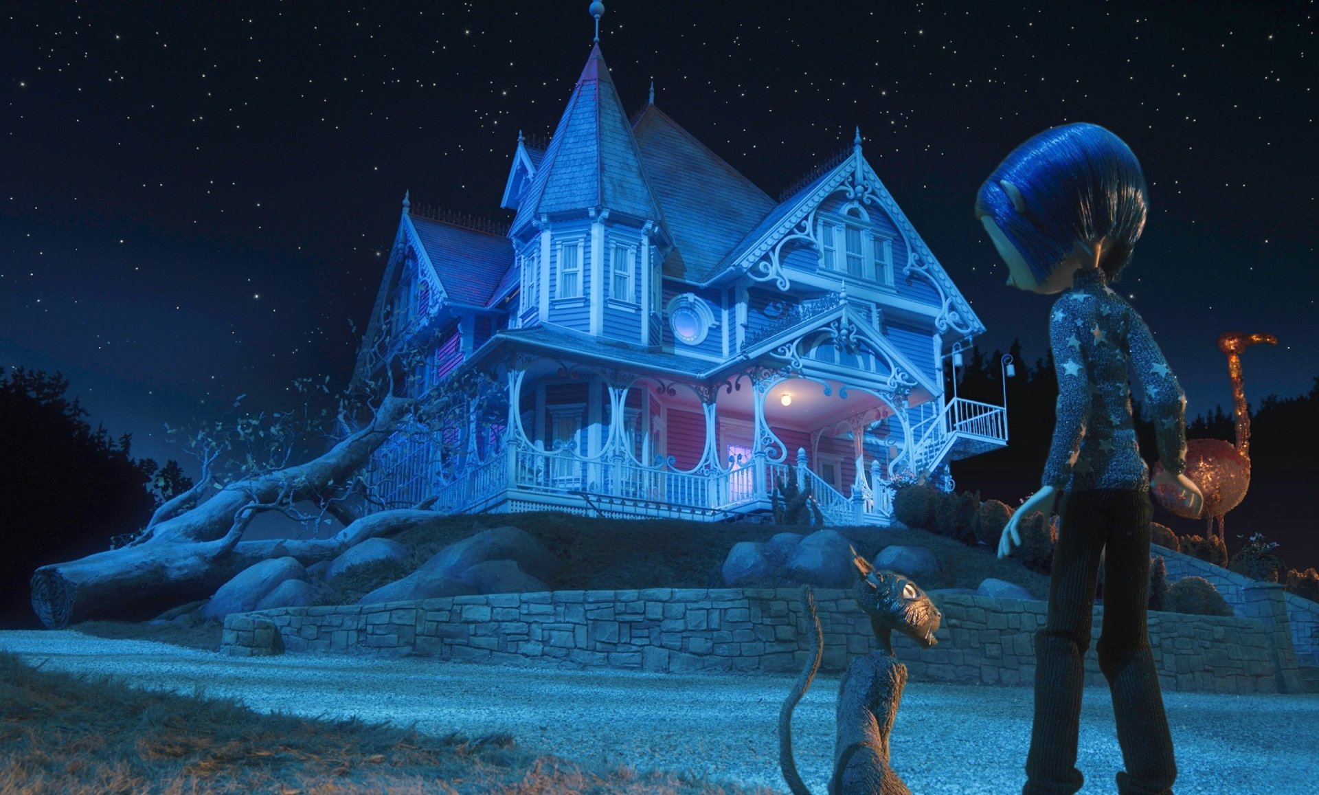 Coraline HD Movie Wallpaper Enchanting Night at the Otherworldly House