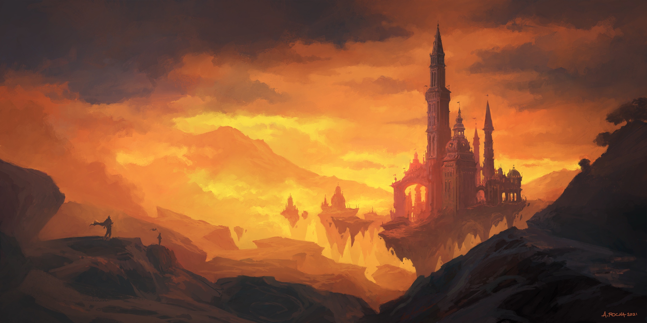 Download Floating Island Landscape Fantasy Castle HD Wallpaper by Andreas Rocha