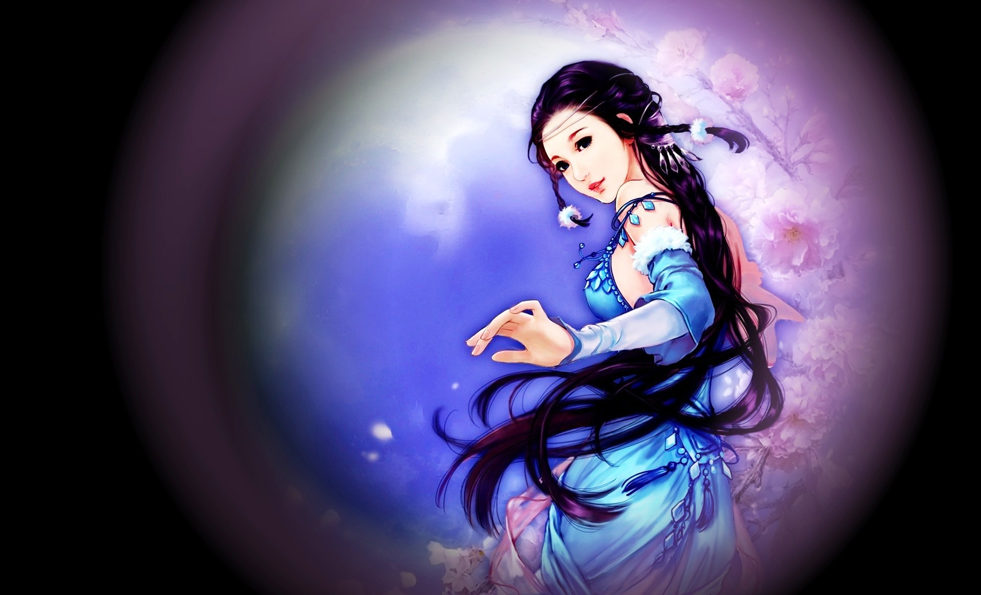 Download Eastern Flower Blue Fantasy Oriental HD Wallpaper