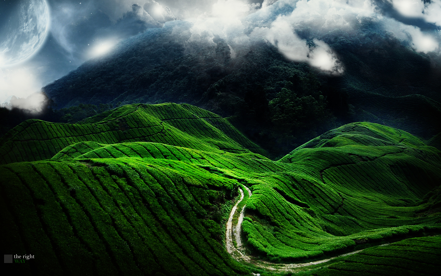 Moonlit Green Hills HD Wallpaper