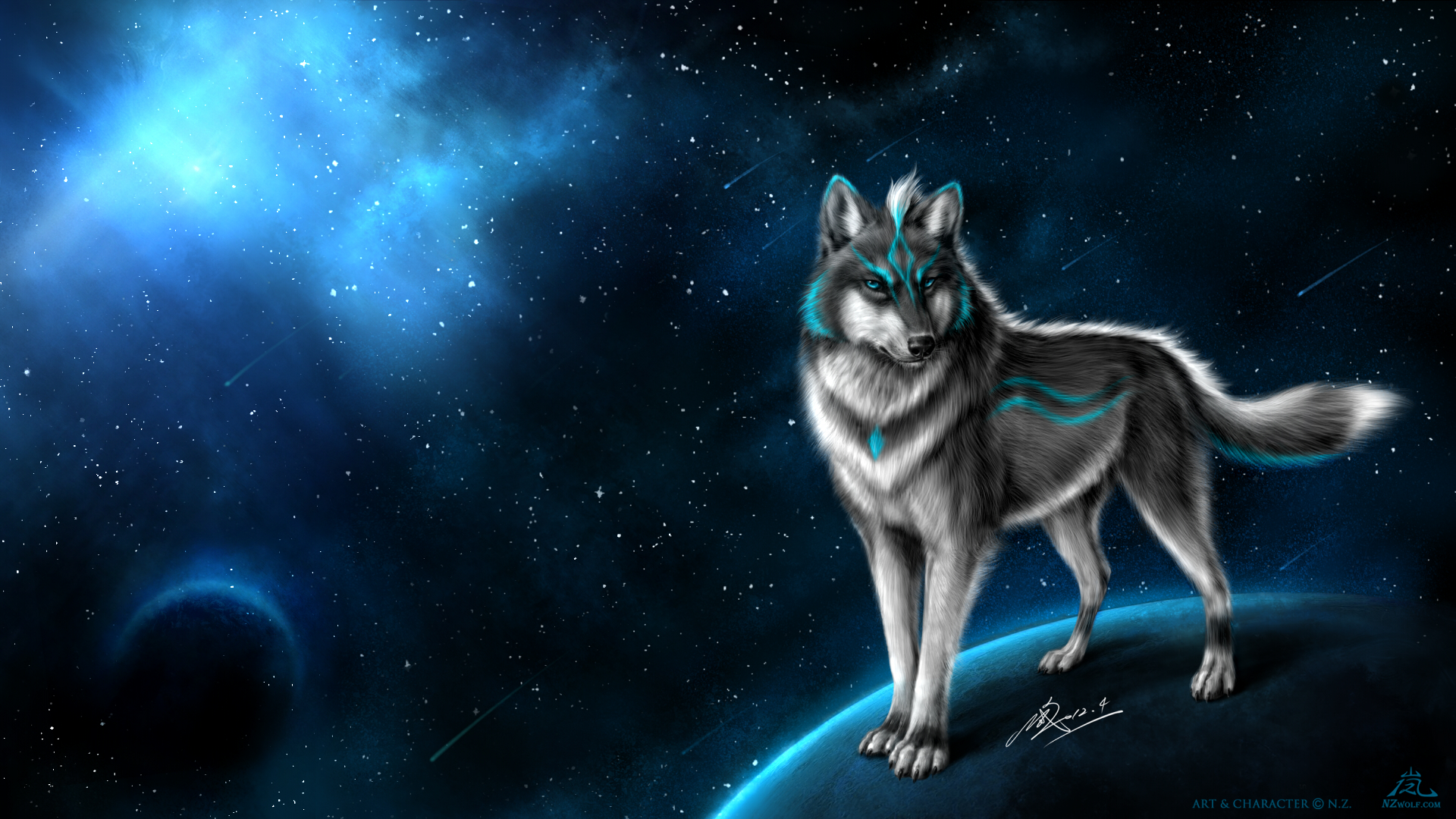 Blue Moon Fantasy Wolf HD Wallpaper
