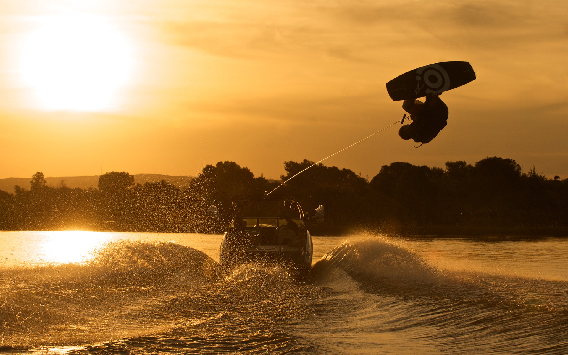 Wakeboarding At Sunset Full HD Wallpaper and Background Image