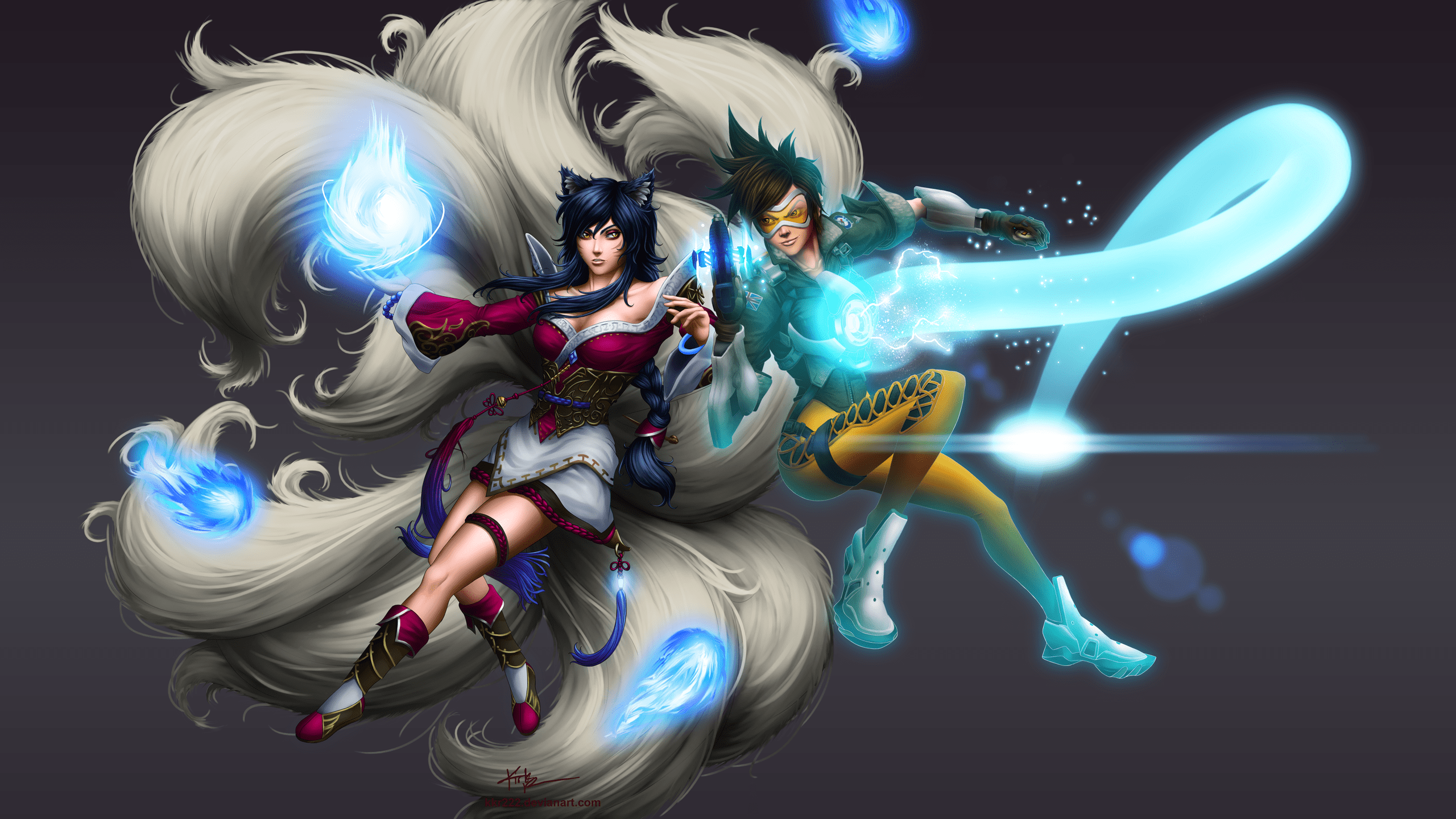 Ahri VS. Tracer HD Wallpaper Background Image