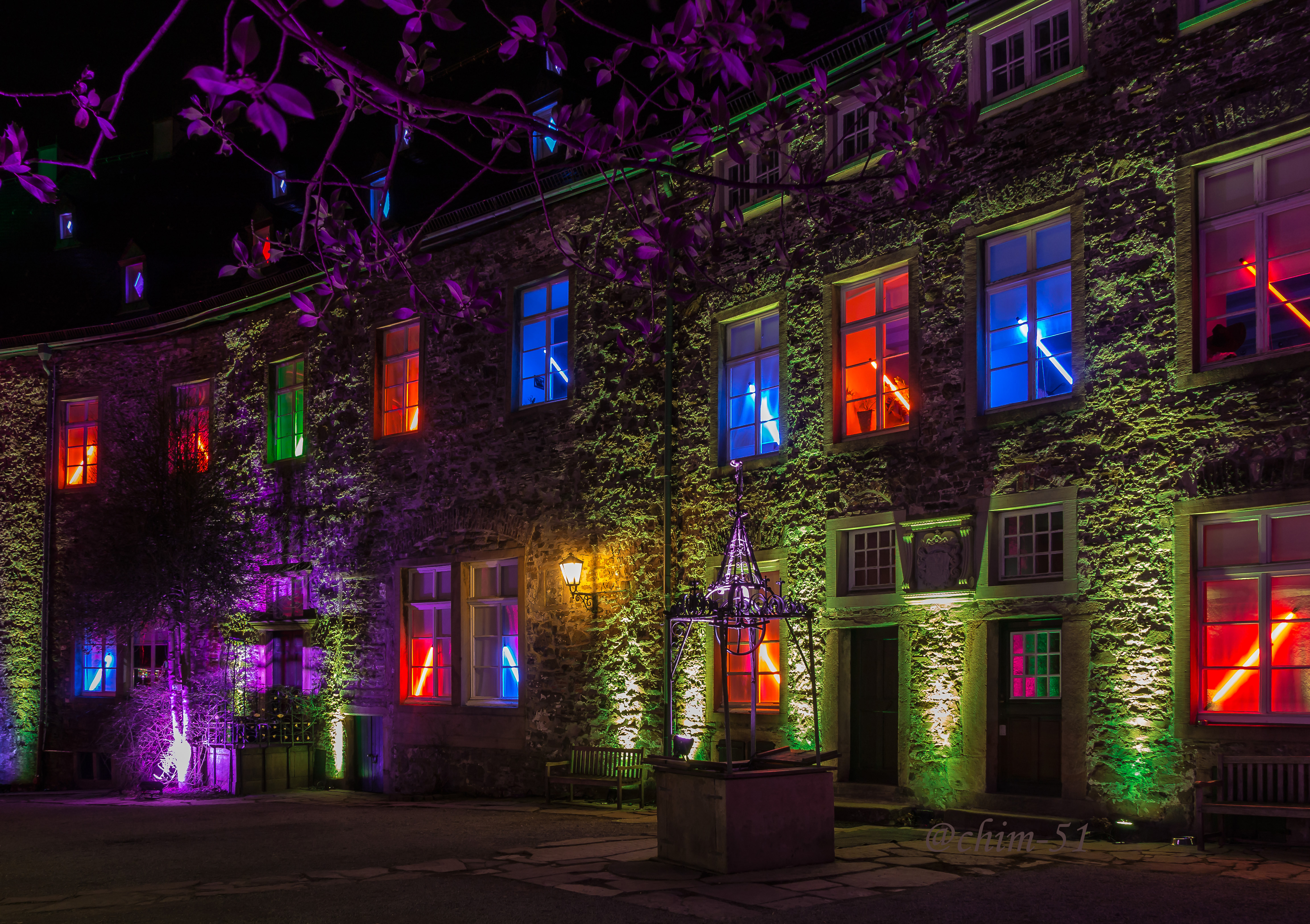 Lights on Schloss Drachenburg Castle in Germany at Night by achim51