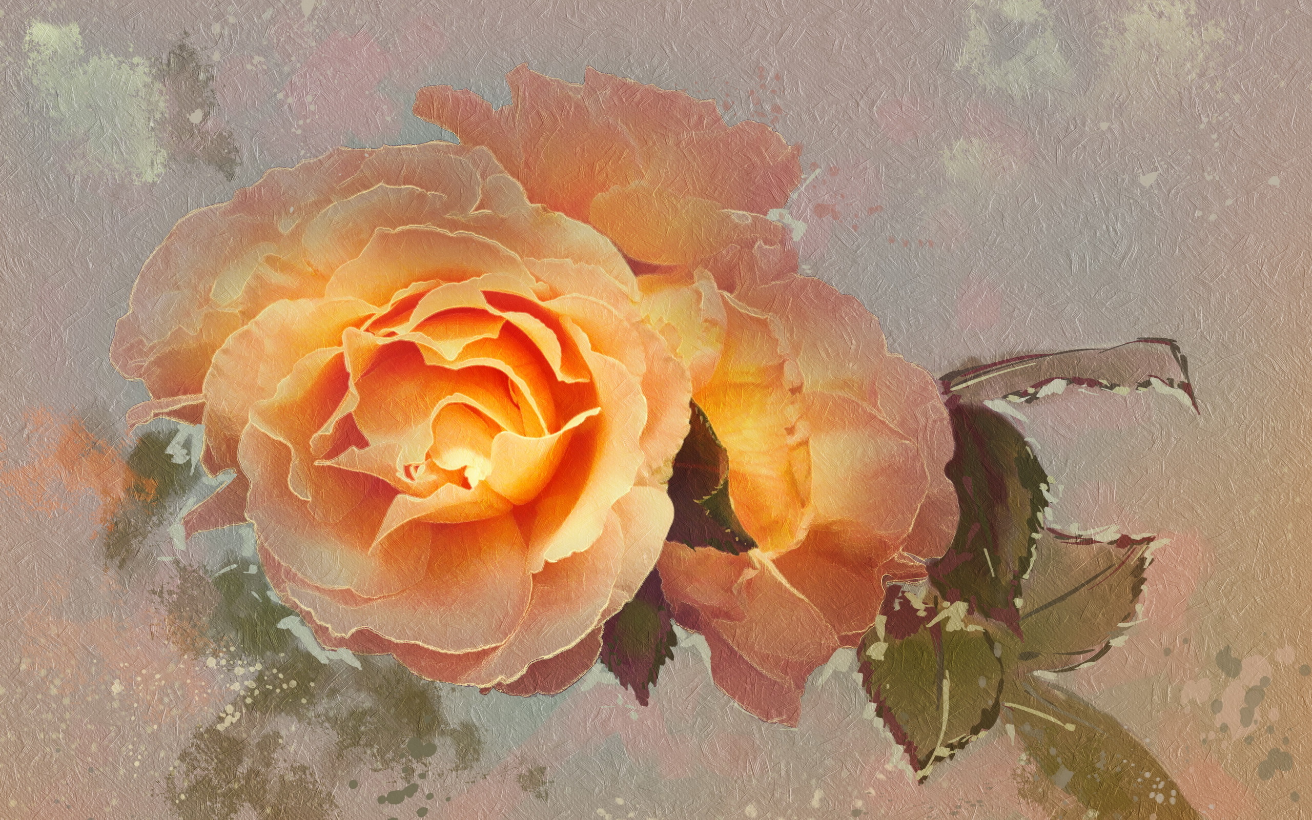Download Peach Flower Flower Rose Artistic Painting HD Wallpaper