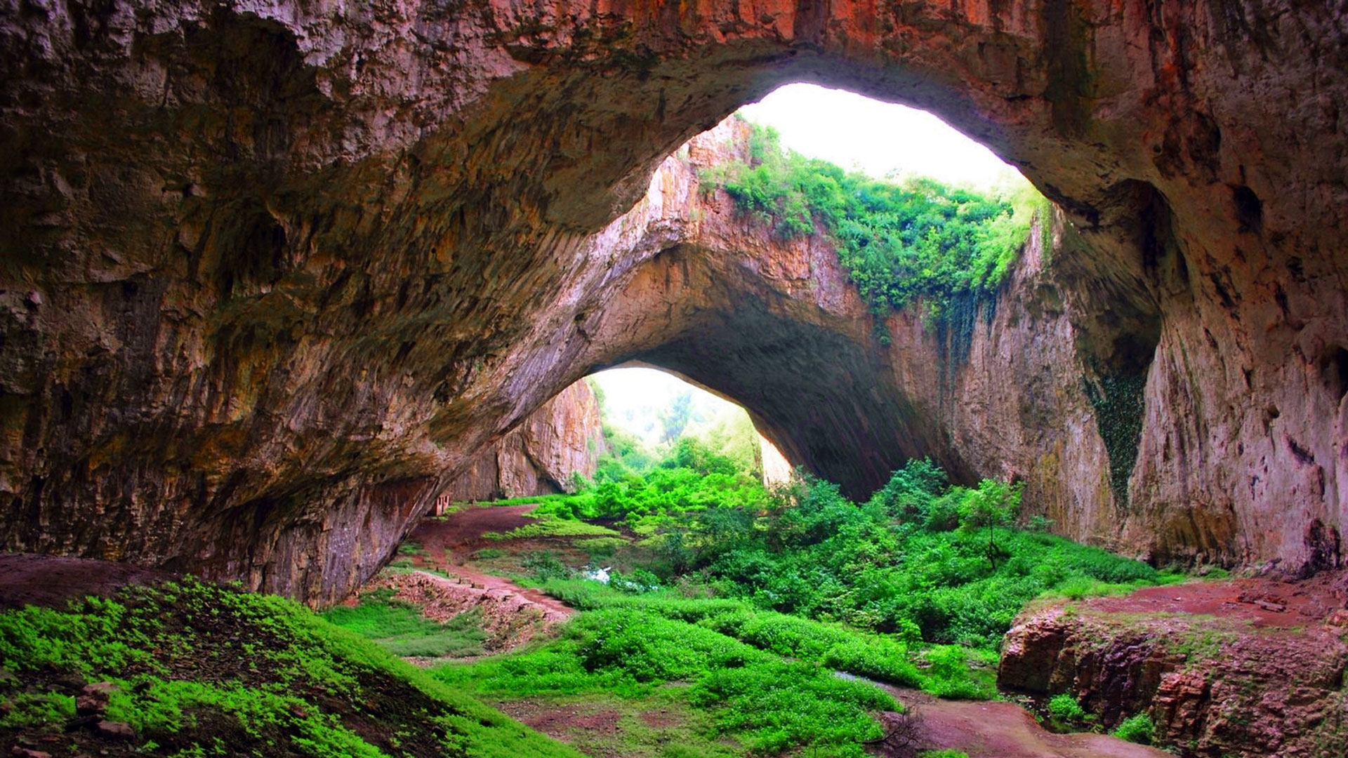 Download Grass Green Canyon Nature Cave HD Wallpaper