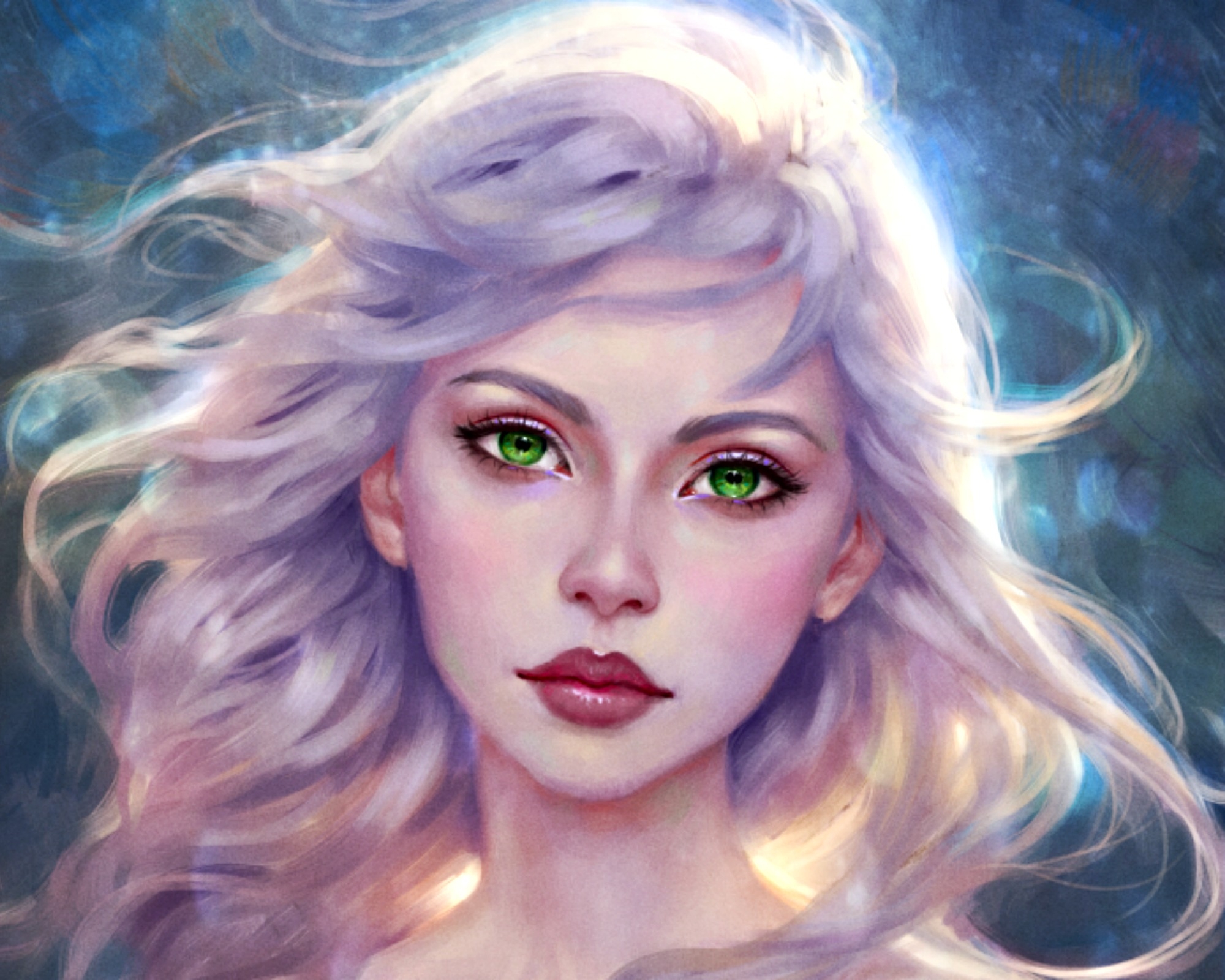 Download White Hair Green Eyes Fantasy Woman HD Wallpaper by Selene Regener