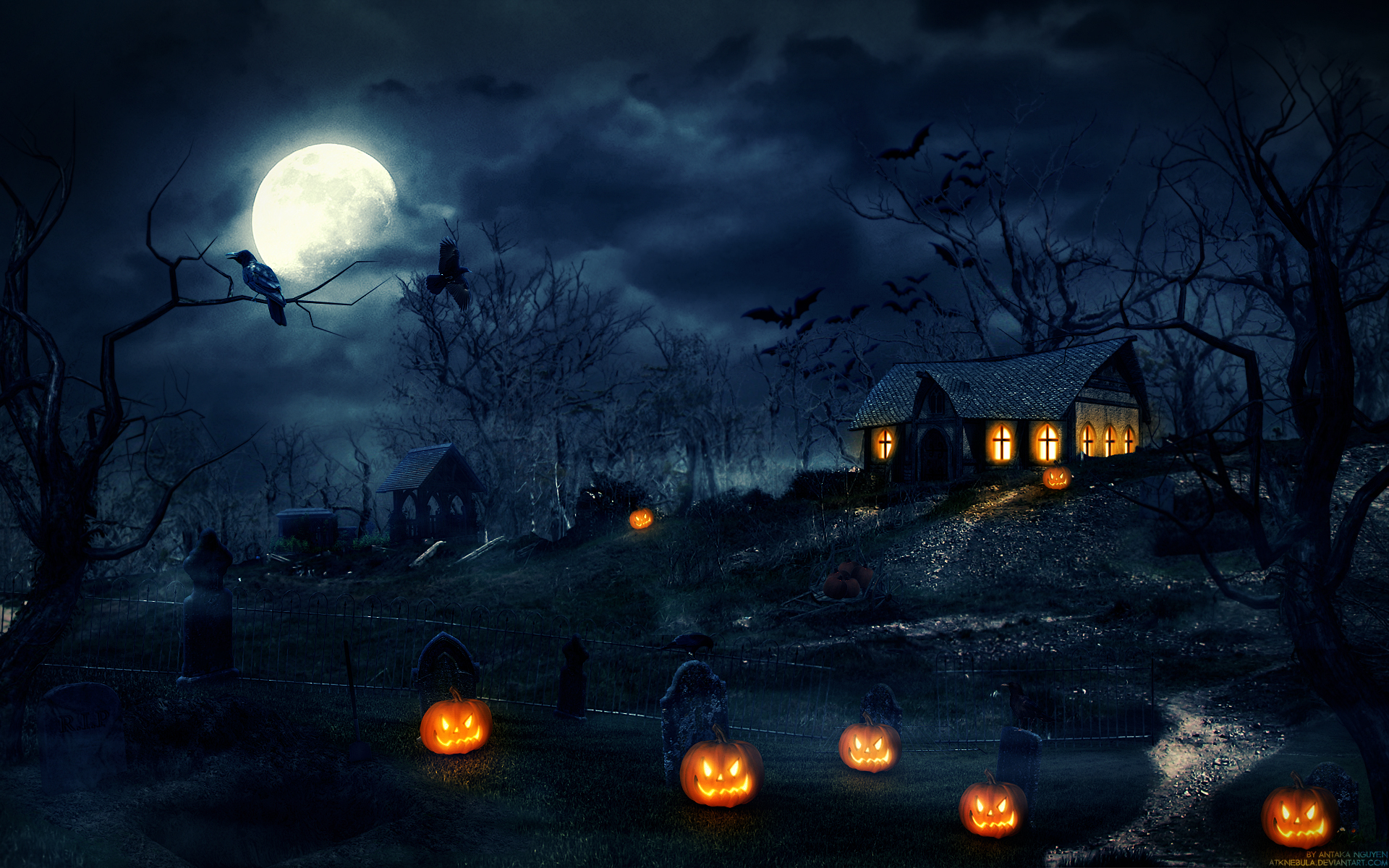 Download Street House Night Jacko'lantern Holiday Halloween HD